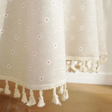 Cotton Linen Nodic Pastoral Black Peonies Black Tassel 150cm Round Tablecloth for Coffee Tables Table Cover Round Table Cloth
