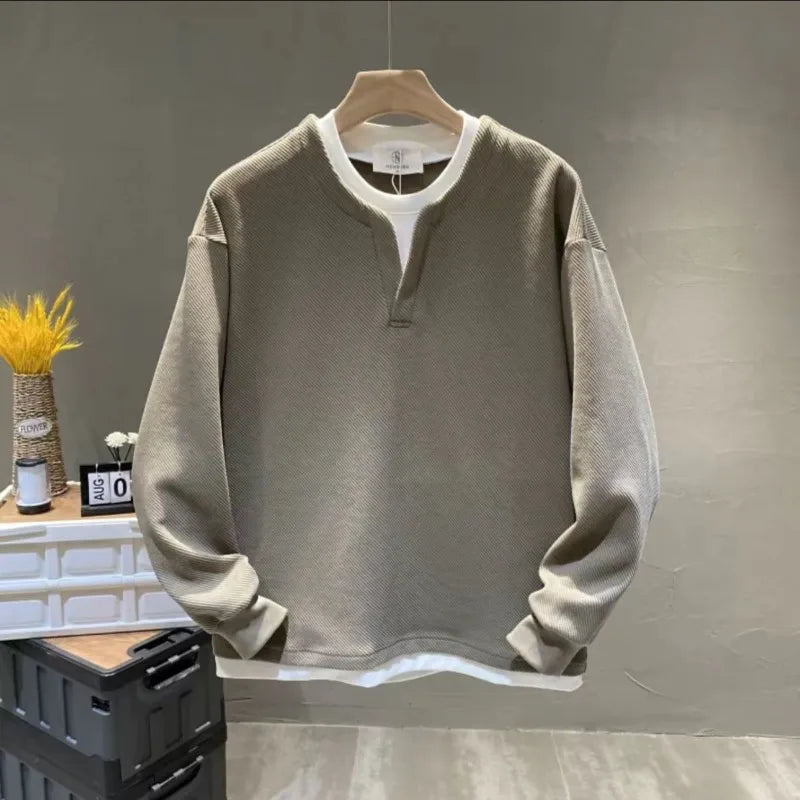 Male Sweatshirt No Logo Overfit Y2k Vintage Loose Clothing Deals Welcome Deal Cheap Luxury Cotton Men's Pullover Fake Two Piece