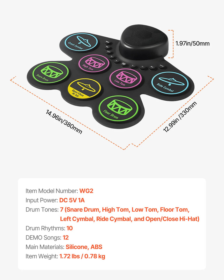 SucceBuy Electric Drum Set 7-Pad / 9-Pad Roll-up Drum Practice Pad Electronic Drumset Portable Instrument Toy for Kids Ages 3+