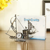 Creative Sailboat Shaped Pen Holder With Clock Office Pencil Box Desk Organizer Stand Case Stationery, Home Desktop Decoration