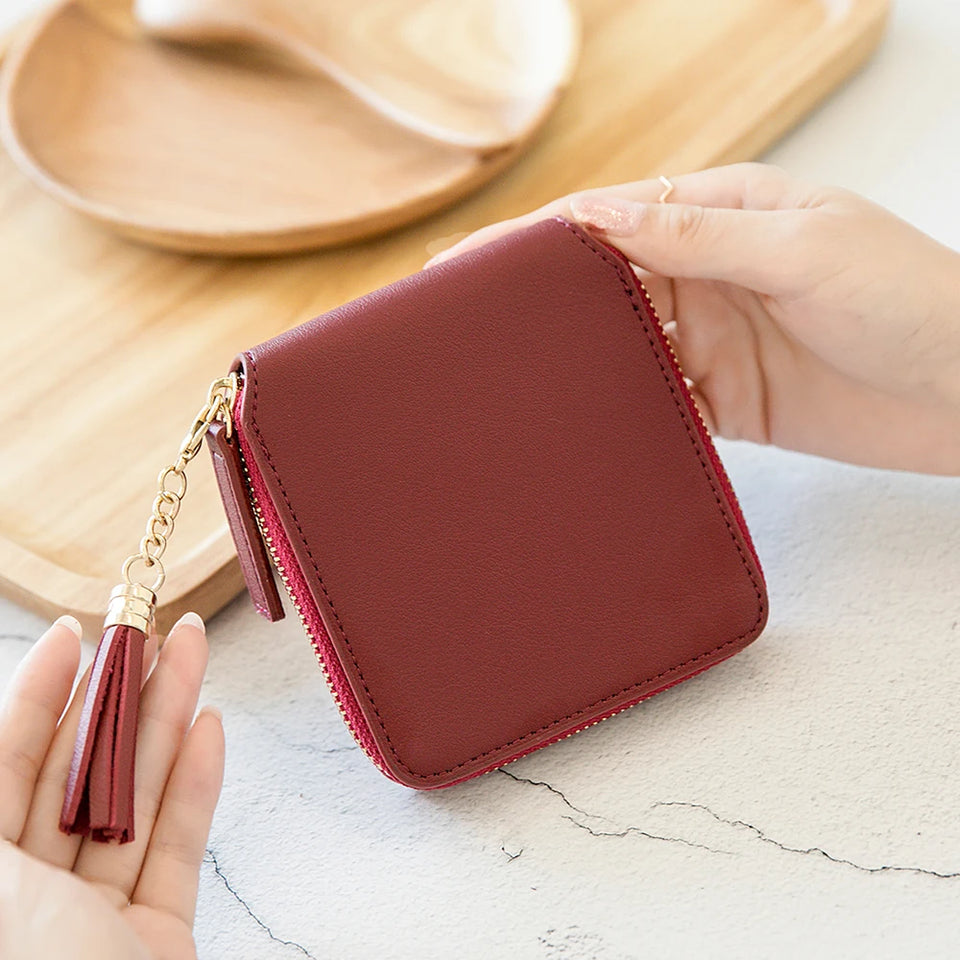 Women's Fringe Square Zipper Purse, Short Money Clip, All Simple Card Bag, Multi-functional Fashion Purse, New, 2024