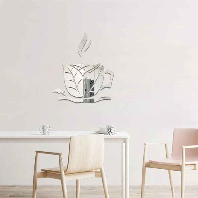 New Creative Acrylic Mirror Coffee Cup Wall Paste Living Room Bedroom Background Wall Decoration Self-adhesive Mirror