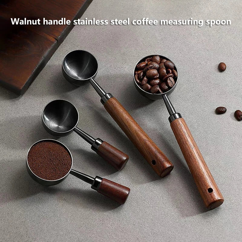 1pc New 304 Stainless Steel Measuring Spoon Coffee Bean Spoon 30ml Walnut Handle Coffee Powder Spoon Baking Spoon