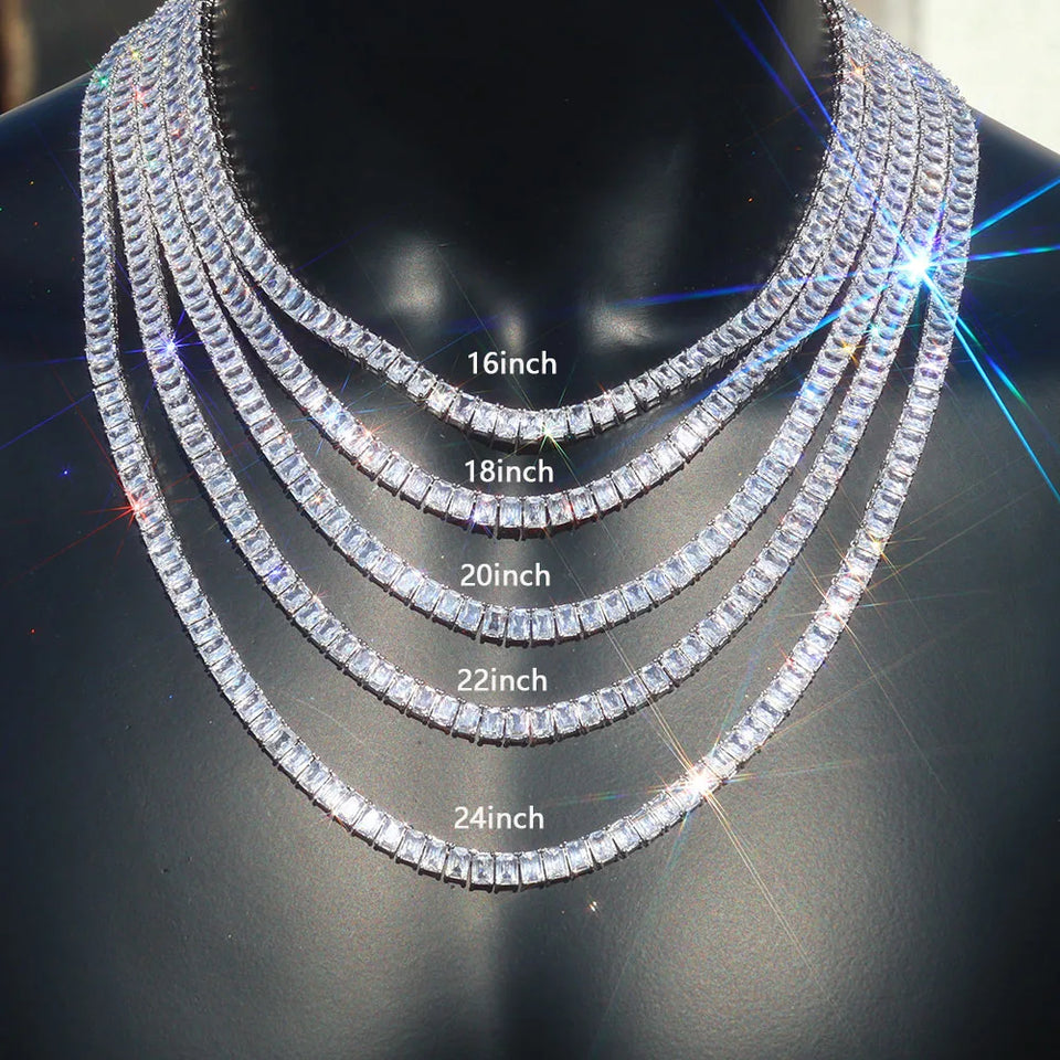 New Arrivals 6mm Baguette Diamond Silver/Gold Plated Hip Hop Jewelry Iced Out Tennis Chain Necklace Gift For Women/Men
