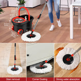 Spin Mop and Bucket Set with Wringer 360° Spinning, 4 Microfiber Mop Heads 61" Adjustable Handle Stainless Steel Floor Cleaner