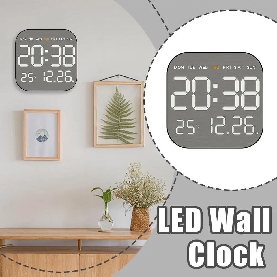 Metal Brushed Wall Clock Multifunctional Electronic Clock LED Electronic Alarm Clock Minimalist Alarm Clock LED Electronic Clock