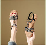 Women's sandals summer bohemian one line elegant slimming anti slip comfortable daily vacation flat beach shoes