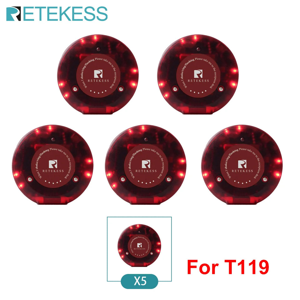 RETEKESS T119 Wireless Restaurant Paging System Coaster Vibrater Buzzer Receiver 2-Way Charge for Cafe Food Trucks
