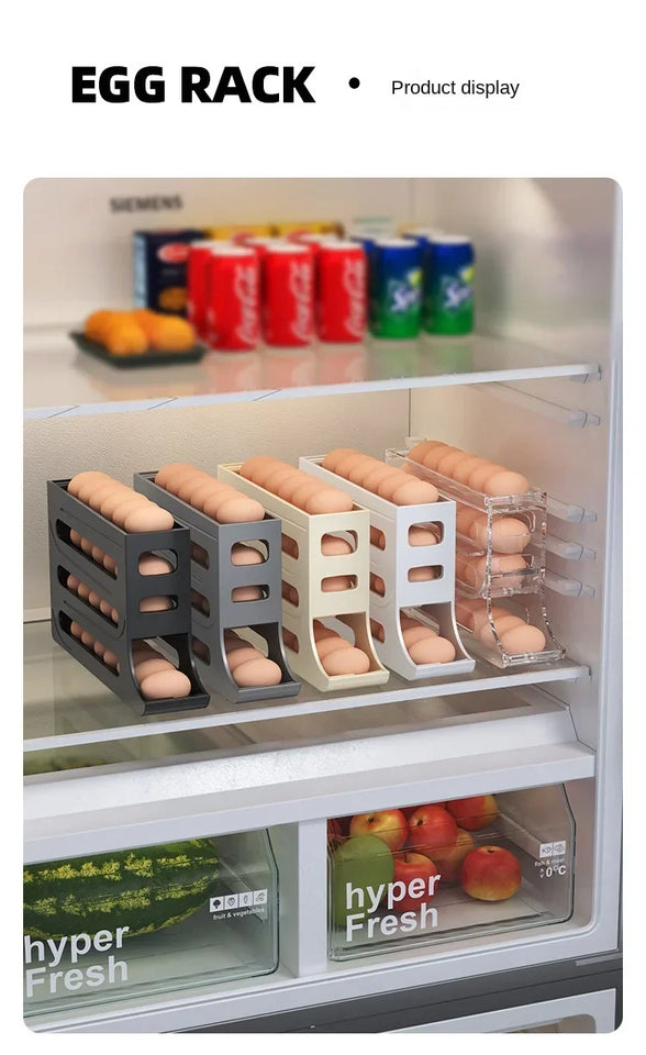 4 Layer Automatic Rolling Egg Dispenser Refrigerator Storage Box Fridge Organizer Rack for Kitchen
