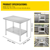 SucceBuy Stainless Steel Kitchen Work Bench Commercial Catering Table Worktable w/Undershelf 330LBS 286LBS for Restaurant Garage