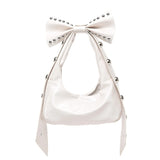 Trendy Handbag for Women with Unique Bows and Rivet Embellishments Stylish PU Leather Women's Shoulder Bag