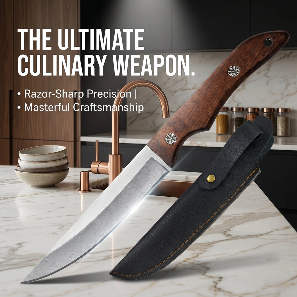 New Multi-Purpose Chef Knife Ultra-Sharp – Stainless Steel Ergonomic Wood Handle with Cover for Home & Commercial Cooking