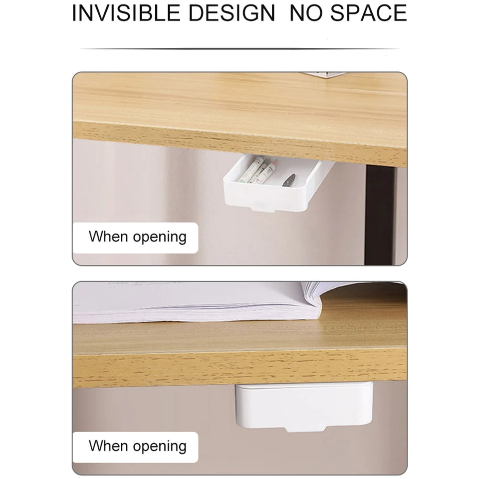 Under Desk Drawer Self-Adhesive Stationery Storage Box Multifunctional Hidden Under Desk Organizer for Home Kitchen Office Table