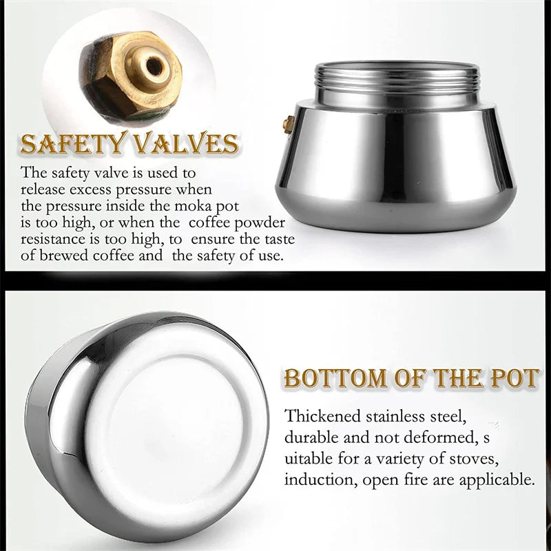 Coffee Pot Stainless Steel Filter Italian Espresso Latte Stovetop Percolator Tool 200/300/450/600Ml Moka Coffee Maker Coffee Pot