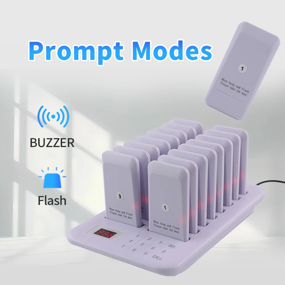 Factory Price Restaurant Pager System Wireless Queue Calling System 16 Buzzers Beepers for Coffee Dessert Shop Food Truck
