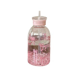 Kawaii Water Bottle Aesthetic Tumbler For Ice Coffee Juice Tea Cute Bowknot Plastic Cups With Straw Lid Portable Drinking Bottle