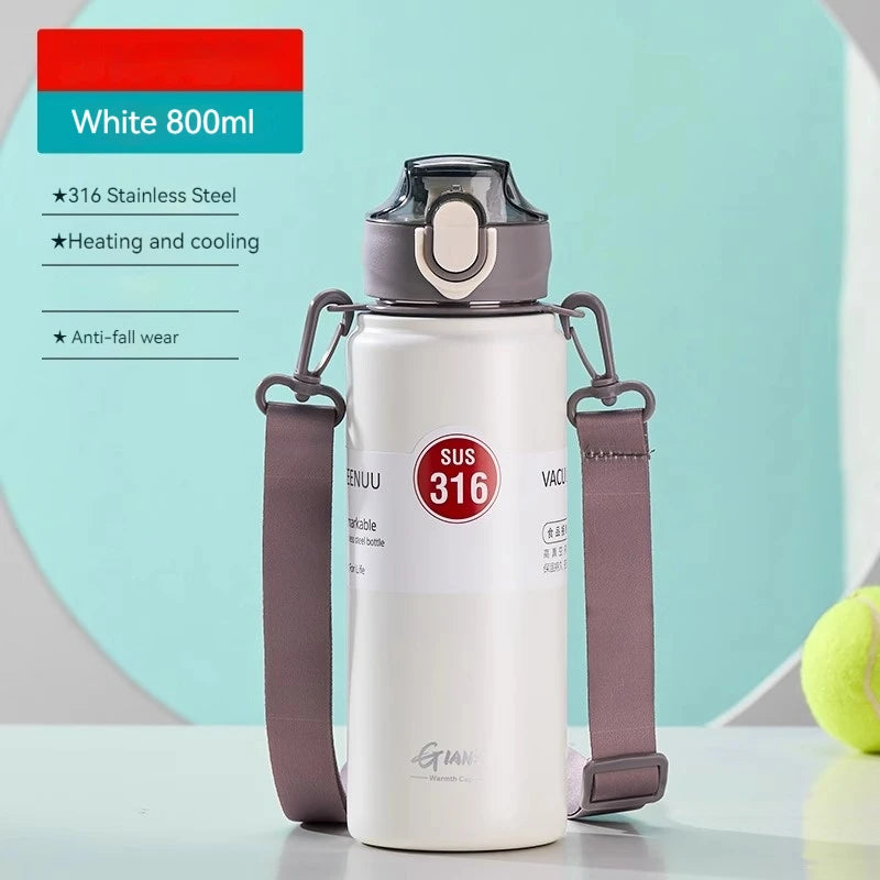 GIANXI 1000ml Spring Cap Large Capacity Vacuum Cup 316 Stainless Steel Coffee Cup Portable Outdoor Sports Water Bottle