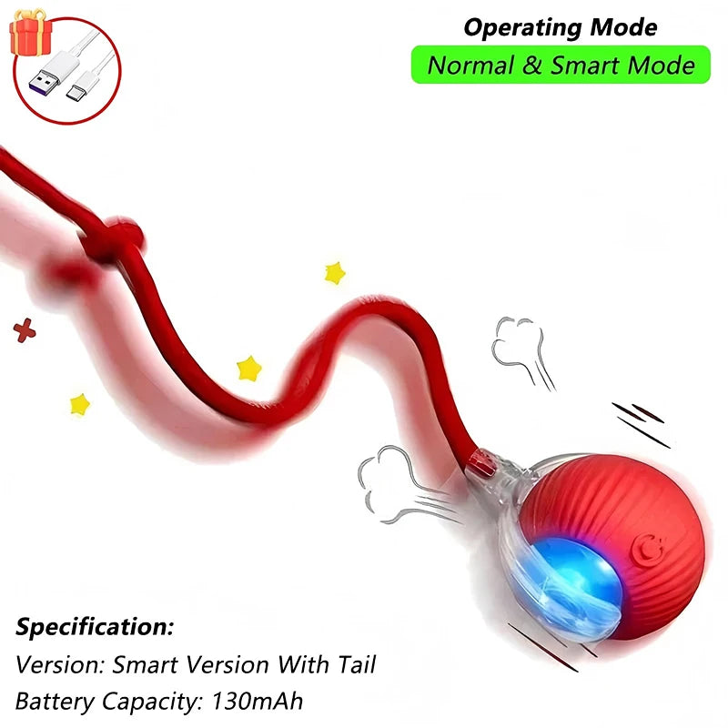 Cat Toys Automatic Rolling Ball Faux Tail Rechargeable Smart Pet Interactive Ball Electric Toy Dog Cat Training Imitate Mouse