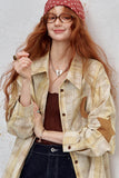 2025 Autumn ELFSACK New Arrivals Casual Color Block Plaid Oversized Long Sleeve Lapel Collar Shirt For Women
