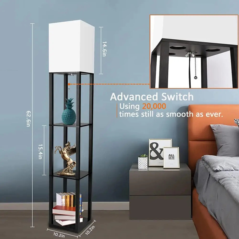 Floor Lamp with Shelves Modern Standing Shelf Lamp with 3 Color Temperature LED Bulb White Shade for Living Room Bedroom Office
