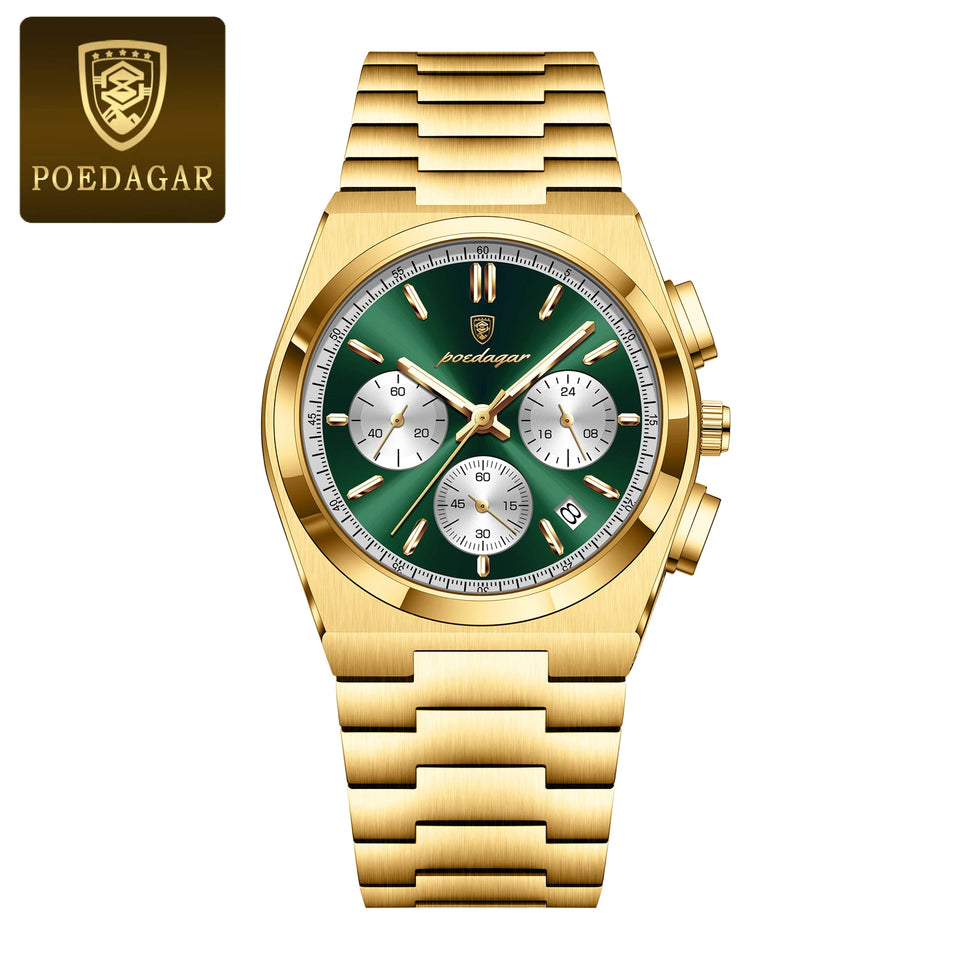 POEDAGAR Luxury Man Quartz Watch Waterproof Luminous Date Chronograph Watches For Men Stainless Steel Fashion Men's Watch Reloj