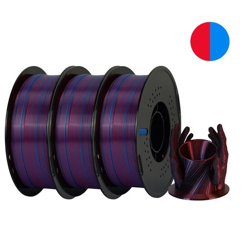 KINGROON Dual-color Silk PLA Filament 1.75mm 2 Color Coextrusion Glossy 3D Printer Filament PLA, 3kg/pack 1kg each spool