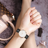 1 Set Women Leather Watches Minimalist Style 6.9mm Ultra Thin Dial Black Gift Box Adjuster Spare Strap Women's Dress Wristwatch