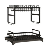 2-Tier Rotating Dish Drying Rack – 360° Swivel Drainboard with Utensil Holder, No-Drill Metal Kitchen Organizer
