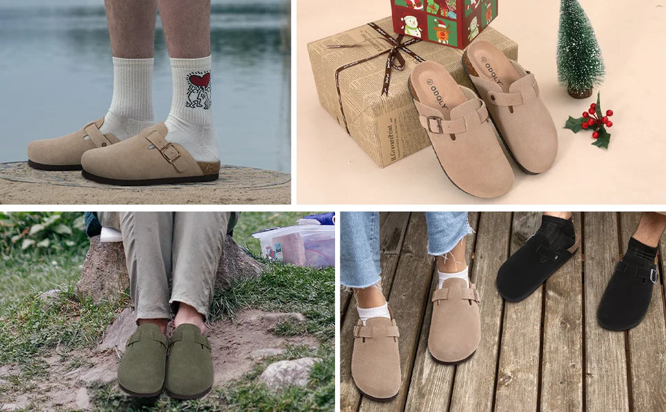 Gacimy Women Fashion Thick Sole Leather Clogs Slippers Classic Women's Mules Cork Clogs Slipper Outdoor Deep Heels Shoes Sandal