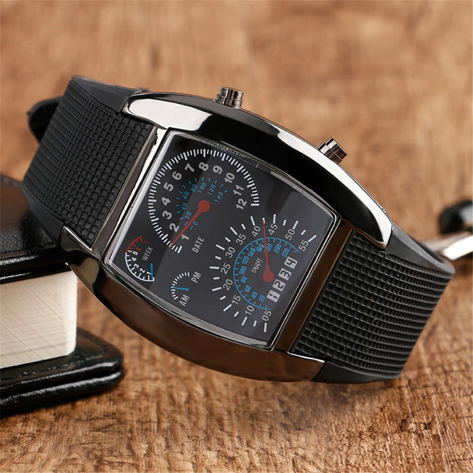 Barrel shaped Men's watch Fashion Sport LED Dashboard Pattern Dial Digital Wrist Watch Gift Digital LED Sports Watch Gifts Mens
