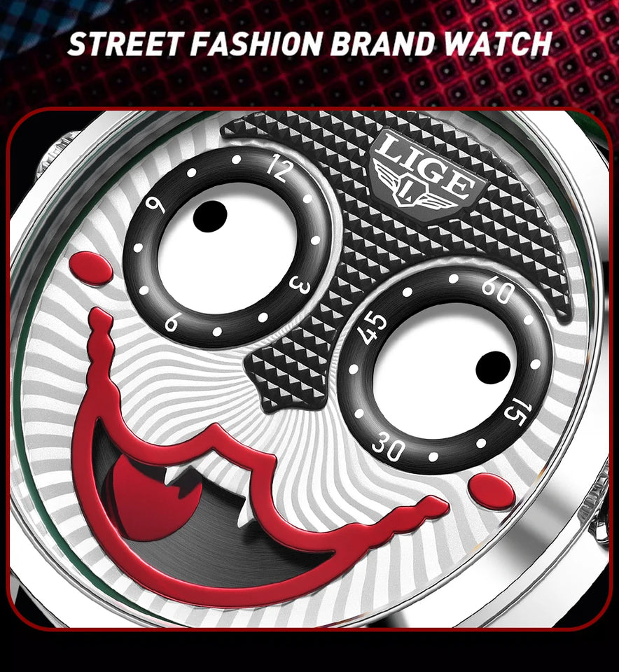 LIGE 2025 TOP Men's Watches Quartz Clown Dial Watches Unique Strange Fashion Cool Watch Waterproof watches for men reloj hommes