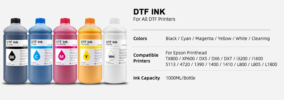 (Buy 1 Free 1) 1000ML DTF Ink PET Film Transfer Ink For Epson L800 L1800 XP-15000 XP600 TX800 P600 P800 DX5 DX7 i3200 i1600 4720