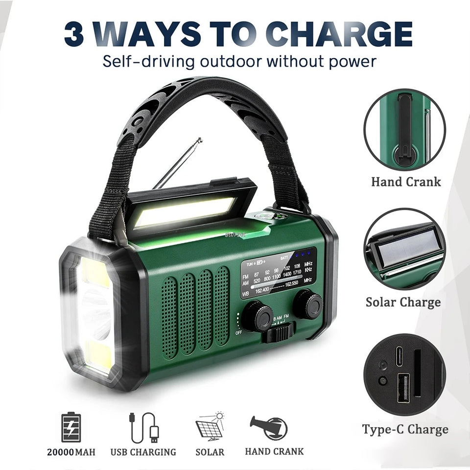 Hot 20000mAh AM/FM/NOAA Radio Solar Hand Crank Generator Radio Portable Radio de emergencia LED Flashlight SOS Alarm Power Bank