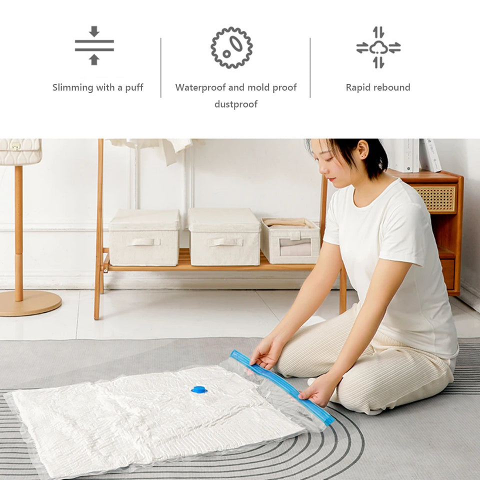 Folding Compressed Organizer Reusable Vacuum Storage Bags Dustproof Space Saving Hand Pump Blankets Clothes Pillows Organizer