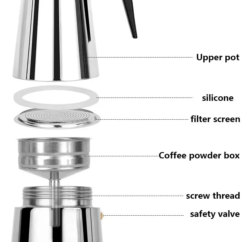 2/4/6/9/12 Cups Coffee Pot Mocha Espresso Latte Stovetop Filter Stainless Steel for Kitchen Moka Coffee Maker Coffee Maker Pot