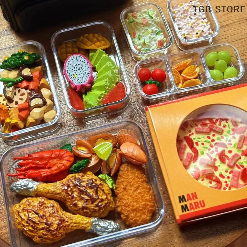 1/6 Dollhouse Mini Kitchen Storage Box Models Set Vegetable Preparation Fresh Keeping Lunch Box Tableware Decor