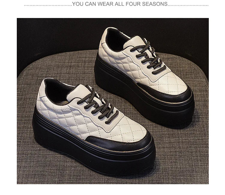 Fujin 8cm New Sewing Genuine Leather Platform Wedge Ankle Boots Chunky Sneakers Women Comfy Spring Autumn Supportive Pumps Shoes