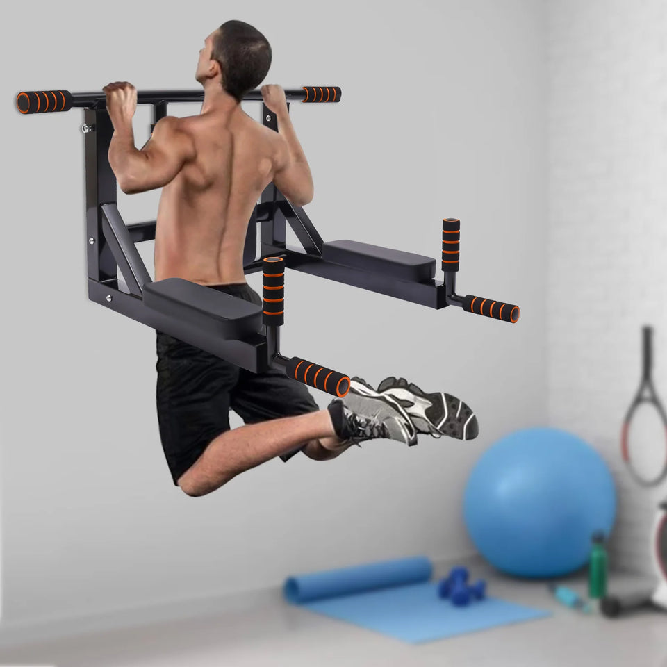 Wall Mounted Pull Up Bar Training Equipment Fitness Dip Stand Supports to 440 Lbs for for Indoor Home Gym Workout