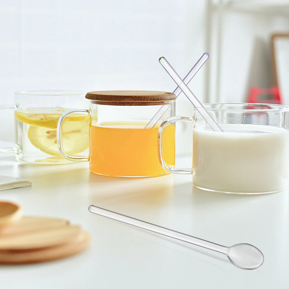 6pcs Glass Spoons Long Handle Transparent For Coffee Tea Honey Dessert Mixing Drinks Cooking Baking Stirring Sticks Tableware