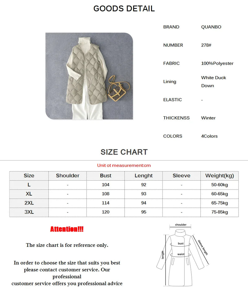 New Arrivals Korean X-long Sleeveless Puffer Jacket 2025 Autumn Winter Women Fashion Ultra Light Down Liner Warm Coats 3xl