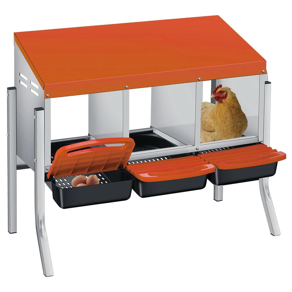 Multi-Compartment Metal Chicken Nesting Box Automatic Roll-Out Egg Collection Waterproof Steel Laying Box for Hens Ducks Rabbits