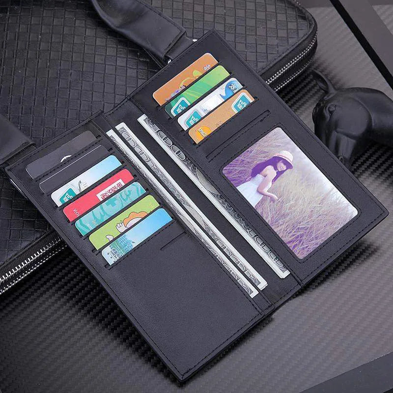 Men's PU Leather Long Clutch, Thin Business Card Holder, Men's Wallet, Brown, Black, Coffee, Pocket Coin Purse, Fashion 2024