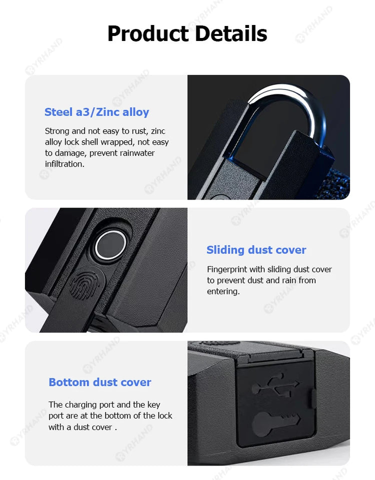 IP67 TTLock Bluetooth APP Smart Padlock Fingerprint Lock Keyless Mini Bag with Aleax Google Home Electronic Door Lock