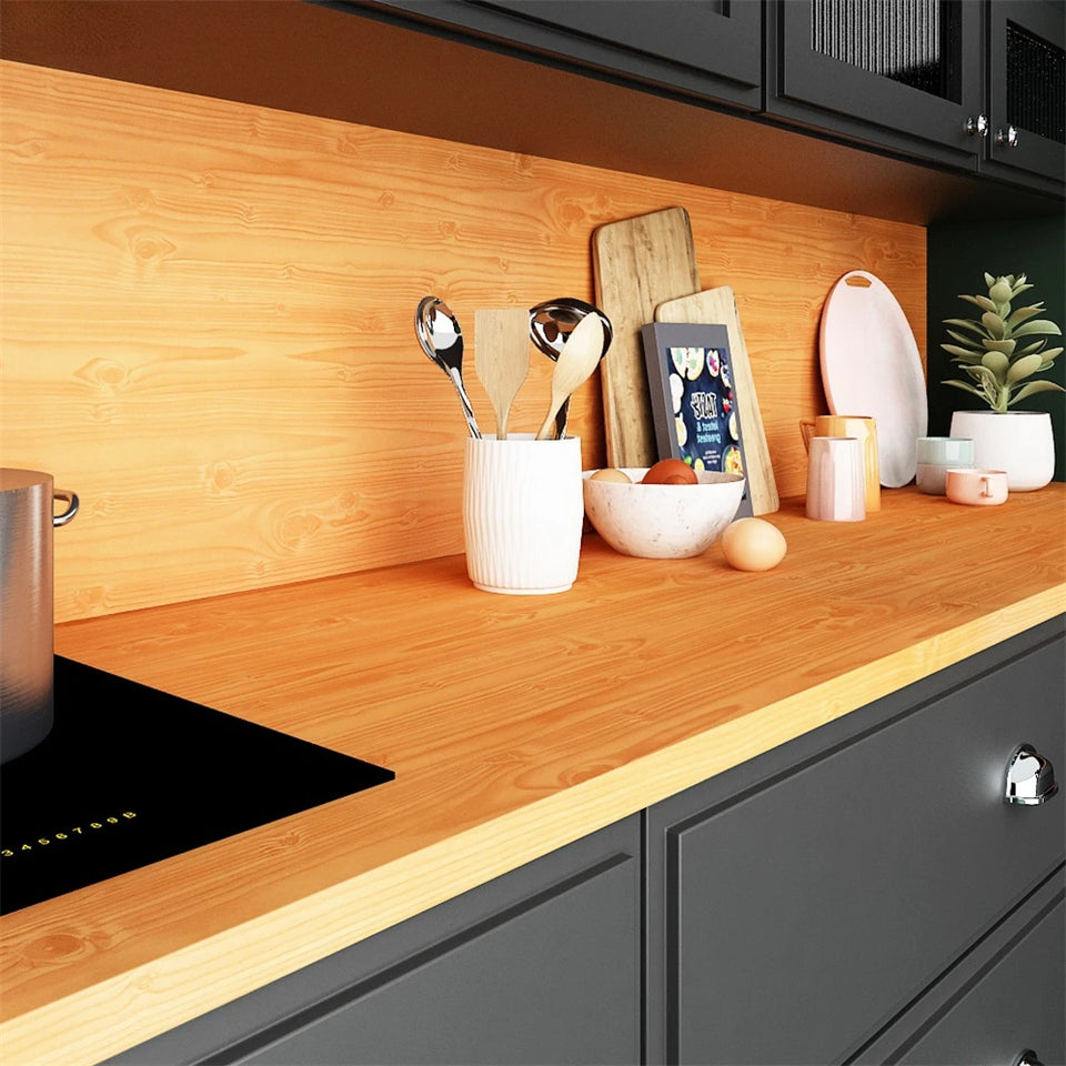 55cm Width Waterproof Vinyl Wood Grain Stickers Self Adhesive Wallpaper for Wardrobe Cupboard Table Closet Bedroom Home Decor
