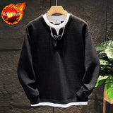 Male Sweatshirt No Logo Overfit Y2k Vintage Loose Clothing Deals Welcome Deal Cheap Luxury Cotton Men's Pullover Fake Two Piece