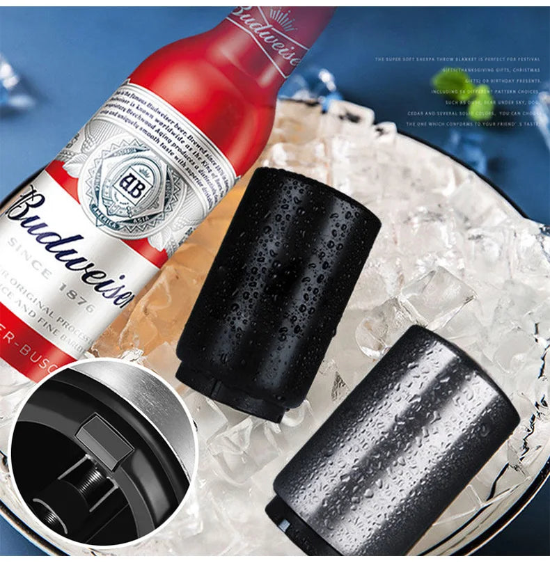 Stainless Steel Automatic  Beer Bottle Opener No Bend Push Down Cap - Easy Open for Beer and Soda Glass Bottles Kitchen Opener