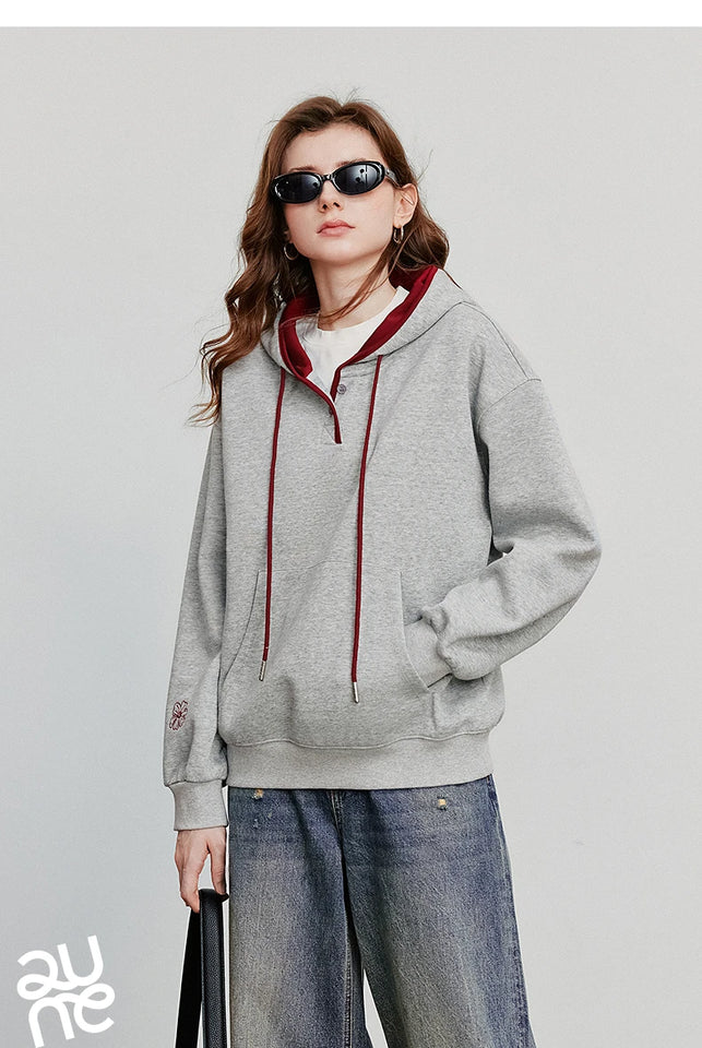 TOYOUTH Women Hoodies Sweatshirt 2025 Autumn New Contrasting Color Embroidery Splicing Hooded Pullover Tops