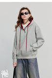 TOYOUTH Women Hoodies Sweatshirt 2025 Autumn New Contrasting Color Embroidery Splicing Hooded Pullover Tops