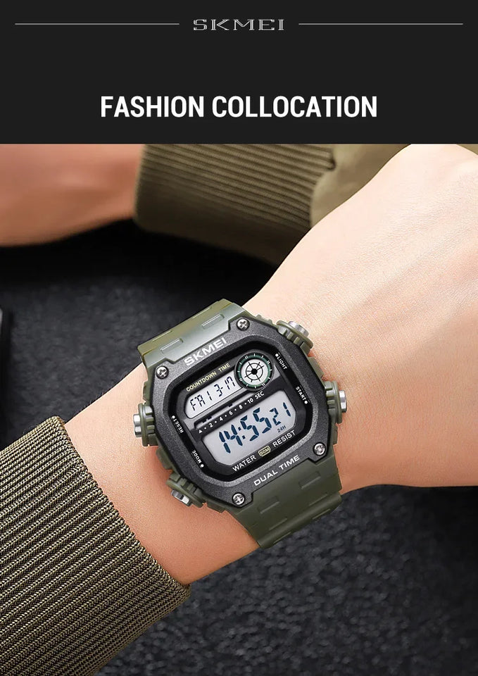 SKMEI 2126 Digital Countdown Sports Watches for Men LED Display Waterproof Stopwatch Mens Wristwatch Alarm Clock montre homme
