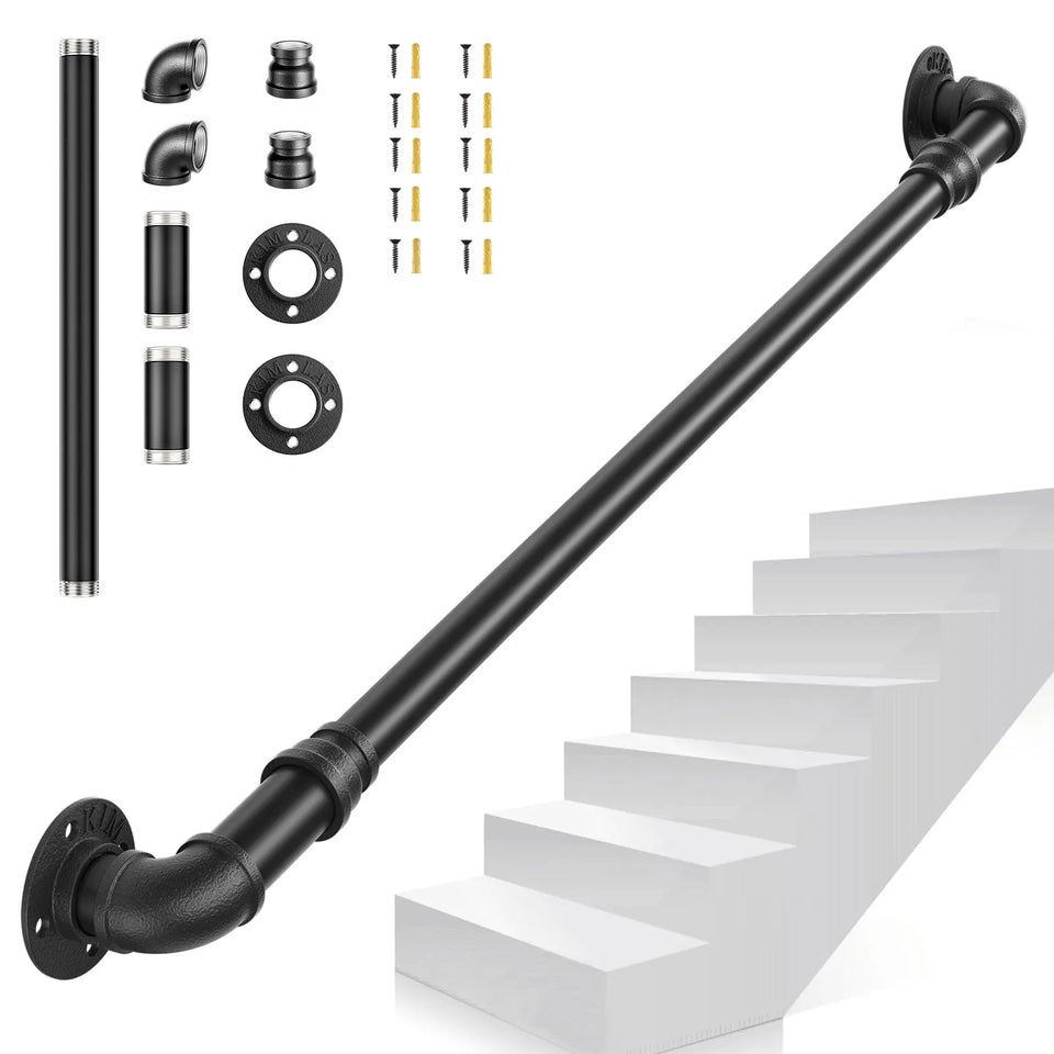 1-3M Secure Pipe Stair Handrails Staircase Indoor Outdoor Wall Balustrade Non-Slip Industrial Galvanized Steel Pipe Wall-Mounted